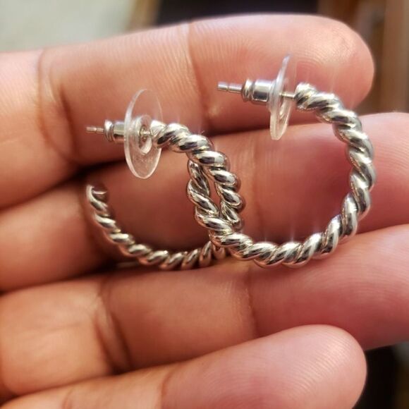 Sterling Silver Twisted Rope Earrings - Picture 3 of 3